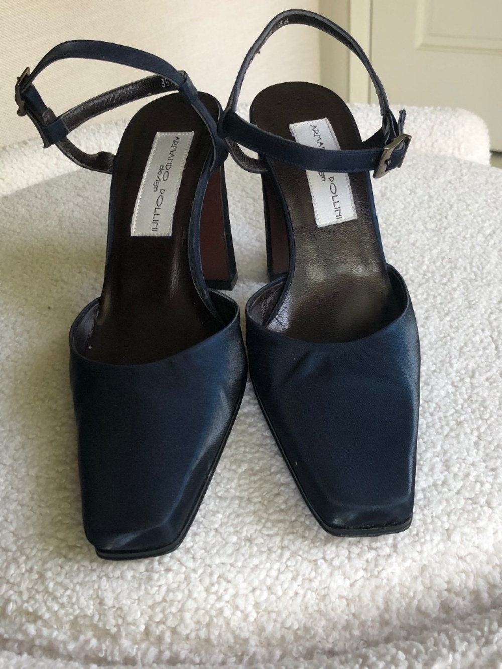Armando Pollini Design Silk Slingback Heel Navy Blue Size EU 36 Like New